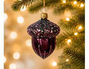 Suspension de Noël en verre soufflé gland mauve prune brillant chapeau pailleté violet bleu H5cm - Lilosquare