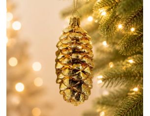 Suspension de Noël en verre soufflé pomme de pin dorée brillante écailles détaillées H8cm - Lilosquare