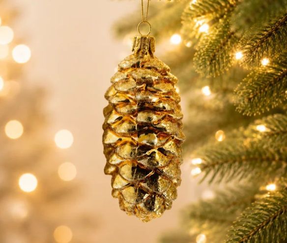 Suspension de Noël en verre soufflé pomme de pin dorée brillante écailles détaillées H8cm - Lilosquare