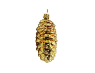 Suspension de Noël en verre soufflé pomme de pin dorée brillante écailles détaillées H8cm - Lilosquare