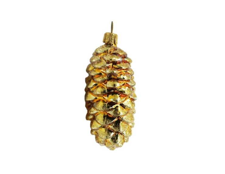 Suspension de Noël en verre soufflé pomme de pin dorée brillante écailles détaillées H8cm - Lilosquare