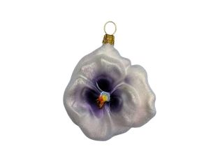 Boule de Noël originale en verre soufflé forme pensée blanche nacré pailleté cœur violet doré Ø7cm - Lilosquare
