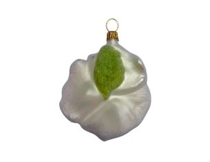 Boule de Noël originale en verre soufflé forme pensée blanche nacré pailleté cœur violet doré Ø7cm - Lilosquare