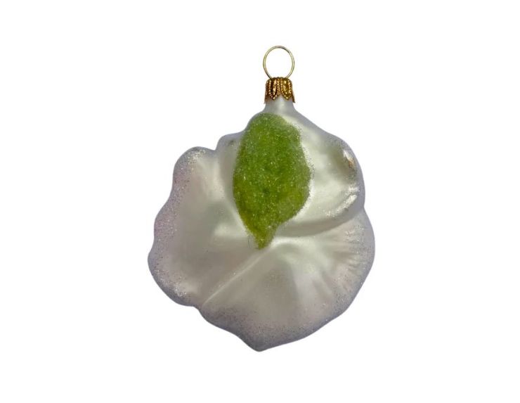 Boule de Noël originale en verre soufflé forme pensée blanche nacré pailleté cœur violet doré Ø7cm - Lilosquare