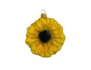 Boule de Noël originale en verre soufflé forme tournesol jaune doré cœur noir pailleté H9cm Ø7cm - Lilosquare
