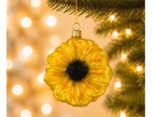 Boule de Noël originale en verre soufflé forme tournesol jaune doré cœur noir pailleté H9cm Ø7cm - Lilosquare