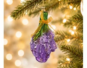 Boule de Noël originale en verre soufflé bouquet de lavande violet mauve nœud ruban doré H11cm - Lilosquare