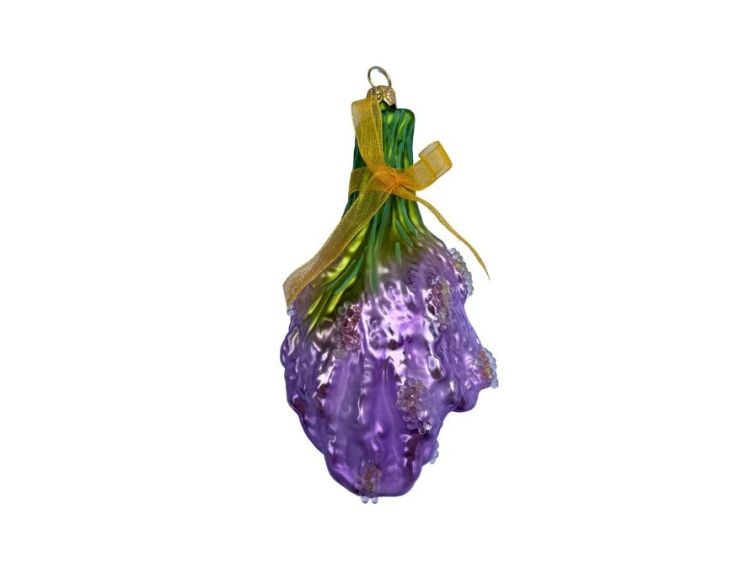 Boule de Noël originale en verre soufflé bouquet de lavande violet mauve nœud ruban doré H11cm - Lilosquare