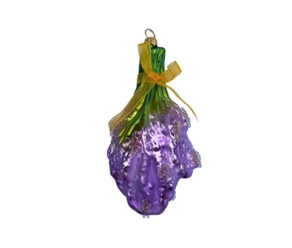Boule de Noël originale en verre soufflé bouquet de lavande violet mauve nœud ruban doré H11cm - Lilosquare