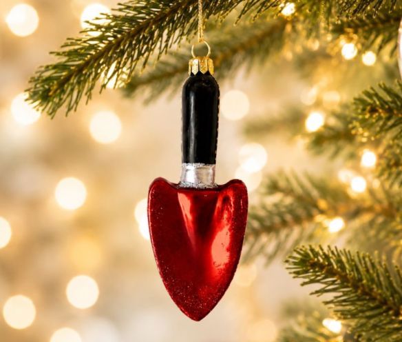 Suspension de Noël originale en verre soufflé pelle de jardin rouge brillant manche noir H12cm - Lilosquare