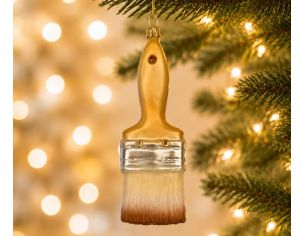 Suspension de Noël originale en verre soufflé pinceau de peintre manche bois beige poils blancs virole argentée H12cm