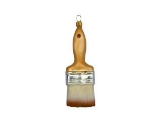 Suspension de Noël originale en verre soufflé pinceau de peintre manche bois beige poils blancs virole argentée H12cm