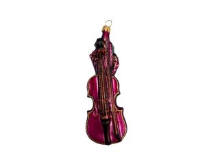 Boule de Noël originale en verre soufflé violon bordeaux brillant cordes et contours pailletés dorés H14cm - Lilosquare