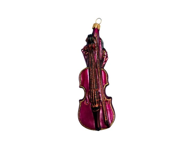 Boule de Noël originale en verre soufflé violon bordeaux brillant cordes et contours pailletés dorés H14cm - Lilosquare