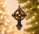 Voir la slide Suspension de Noël en verre soufflé croix baroque noire dorée strass irisés et saphirs bleus H12cm - Lilosquare