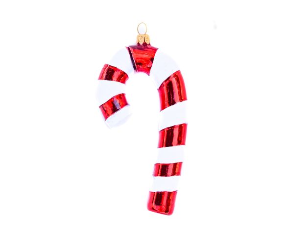 Suspension verre soufflé canne sucre d'orge rouge blanc brillant peinte main décoration sapin Noël H13cm