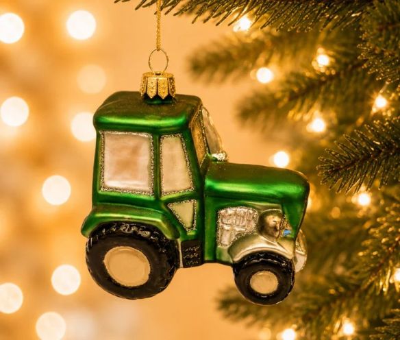 Suspension de Noël originale en verre soufflé tracteur vert brillant pneus noirs cabine vitrée H9cm - Lilosquare