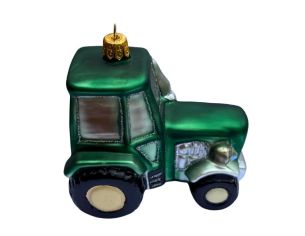 Suspension de Noël originale en verre soufflé tracteur vert brillant pneus noirs cabine vitrée H9cm - Lilosquare
