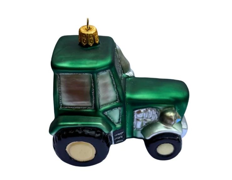 Suspension de Noël originale en verre soufflé tracteur vert brillant pneus noirs cabine vitrée H9cm - Lilosquare