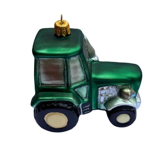 Suspension de Noël originale en verre soufflé tracteur vert brillant pneus noirs cabine vitrée H9cm - Lilosquare