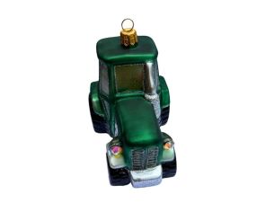 Suspension de Noël originale en verre soufflé tracteur vert brillant pneus noirs cabine vitrée H9cm - Lilosquare