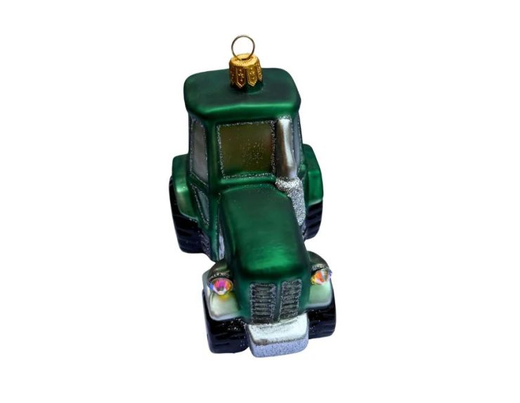 Suspension de Noël originale en verre soufflé tracteur vert brillant pneus noirs cabine vitrée H9cm - Lilosquare