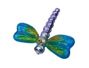 Suspension de Noël verre soufflé libellule ailes bleu turquoise irisées corps mauve pailleté H11cm L13cm - Lilosquare