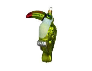 Boule de Noël originale en verre soufflé toucan vert anis brillant bec rouge noir gorge blanche H14cm - Lilosquare