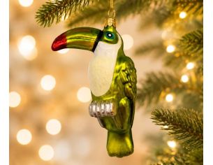 Boule de Noël originale en verre soufflé toucan vert anis brillant bec rouge noir gorge blanche H14cm - Lilosquare