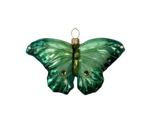 Suspension de Noël en verre soufflé papillon vert émeraude ailes irisées pailletées strass H6cm - Lilosquare