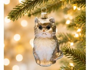 Suspension de Noël verre soufflé chat assis blanc et gris pailleté ventre blanc givré yeux peints H12cm - Lilosquare