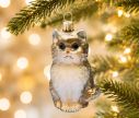 Voir la slide Suspension de Noël verre soufflé chat assis blanc et gris pailleté ventre blanc givré yeux peints H12cm - Lilosquare