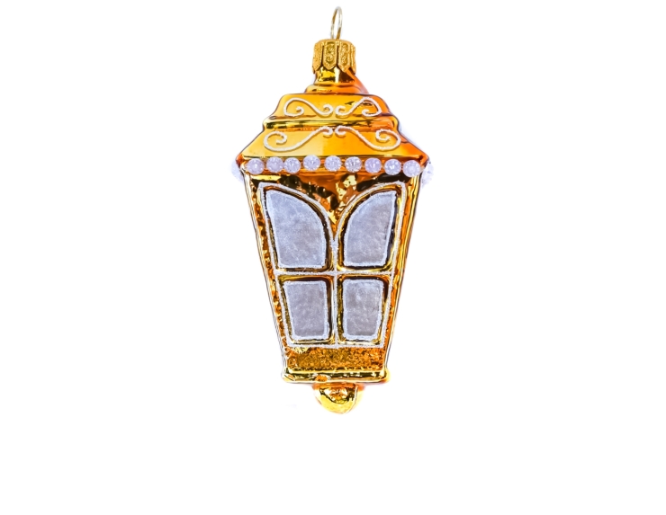 Boule de Noël lanterne dorée verre soufflé H10c
