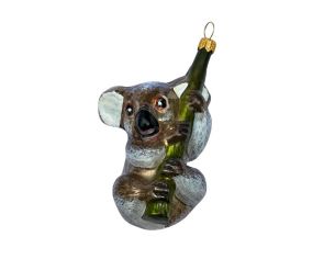 Boule de Noël originale en verre soufflé koala gris accroché à une branche verte H8cm - Lilosquare