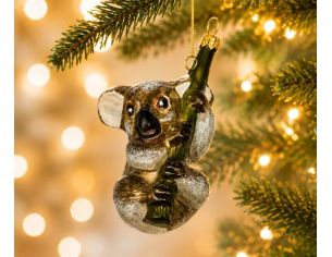 Boule de Noël originale en verre soufflé koala gris accroché à une branche verte H8cm - Lilosquare