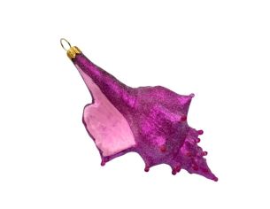Boule de Noël originale verre soufflé coquillage rose fuchsia pailleté pointes et perles roses H15cm - Lilosquare