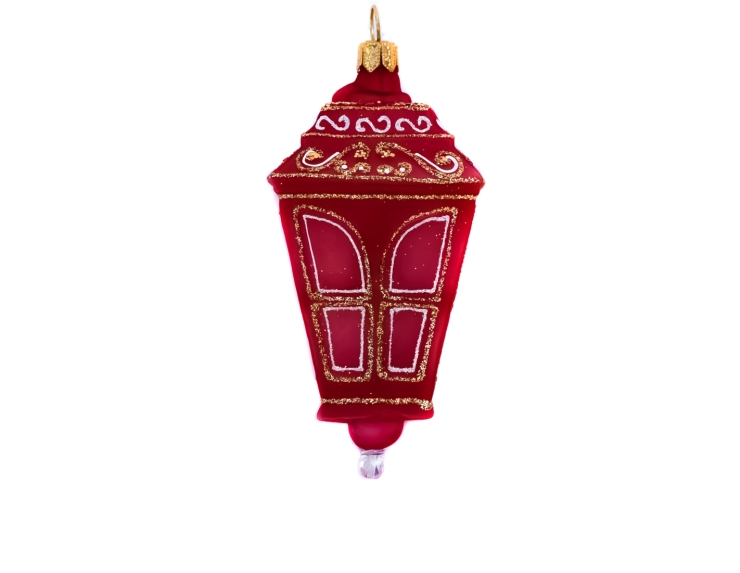 Décor Lanterne rouge en verre soufflé pour sapin de Noël - 10cm