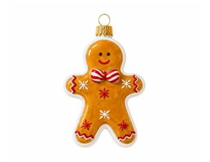 Suspension Noël verre soufflé bonhomme pain d'épices caramel nœud papillon candy rouge blanc flocons H9cm - Lilosquare