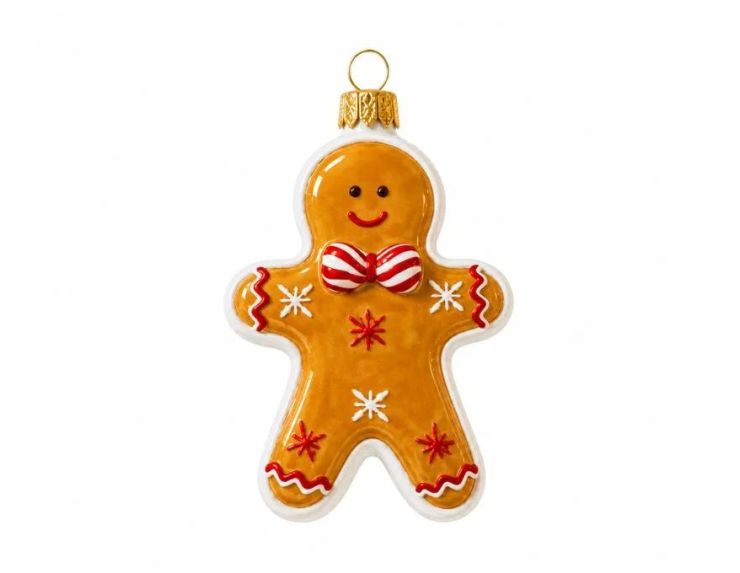 Suspension Noël verre soufflé bonhomme pain d'épices caramel nœud papillon candy rouge blanc flocons H9cm - Lilosquare