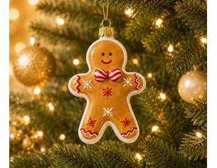 Suspension Noël verre soufflé bonhomme pain d'épices caramel nœud papillon candy rouge blanc flocons H9cm - Lilosquare