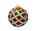 Voir la slide Boule de Noël verre soufflé motif arlequin losanges pailletés rouge vert fond blanc quadrillage doré Ø8cm - Lilosquare