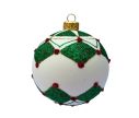 Voir la slide Boule de Noël verre soufflé blanche mate motif losanges verts pailletés points rouges lignes dorées Ø8cm - Lilosquare