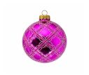 Voir la slide Boule de Noël verre soufflé fuchsia brillant motif rétro quadrillage losanges pailletés roses Ø8cm - Lilosquare