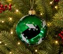 Voir la slide Boule de Noël verre soufflé vert sapin brillant arabesques argentées pailletées cristaux verts losanges argent Ø8cm - Lilosquare