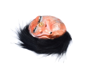 Boule de Noël originale renard roux, fausse fourrure noire.  verre soufflé H 13cm.