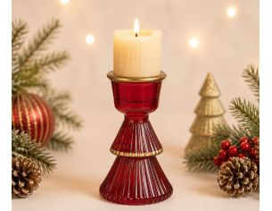 Chandelier Noël verre rouge brillant forme sapin deux étages côtelés anneau doré coupe bougie H10cm - Lilosquare