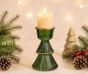 Voir la slide Chandelier Noël verre vert foncé brillant forme sapin deux étages côtelés anneau doré coupe bougie H10cm - Lilosquare