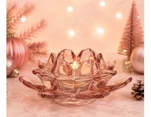 Bougeoir chauffe-plat verre rose transparent forme fleur de lotus pétales étagés D11,5cm - Lilosquare