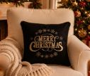 Voir la slide Coussin de Noël velours noir broderie dorée Merry Christmas flocons or liseré doré 47x47cm - Lilosquare