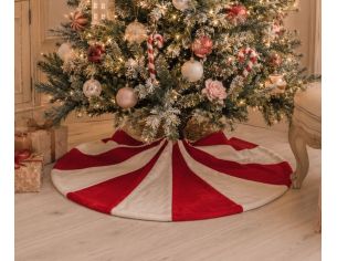 Tapis de sapin de Noël rond rouge et blanc rayures tourbillonnantes façon bonbon D90cm - Lilosquare